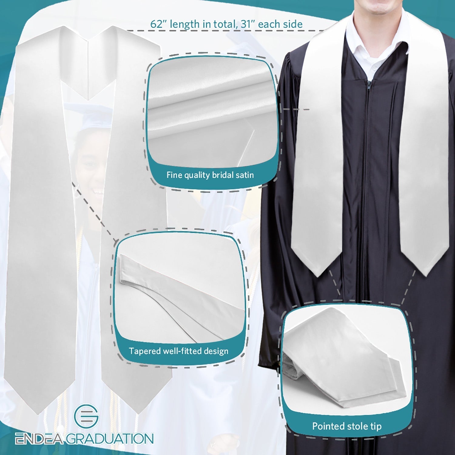 White Graduation Stole - Endea Graduation