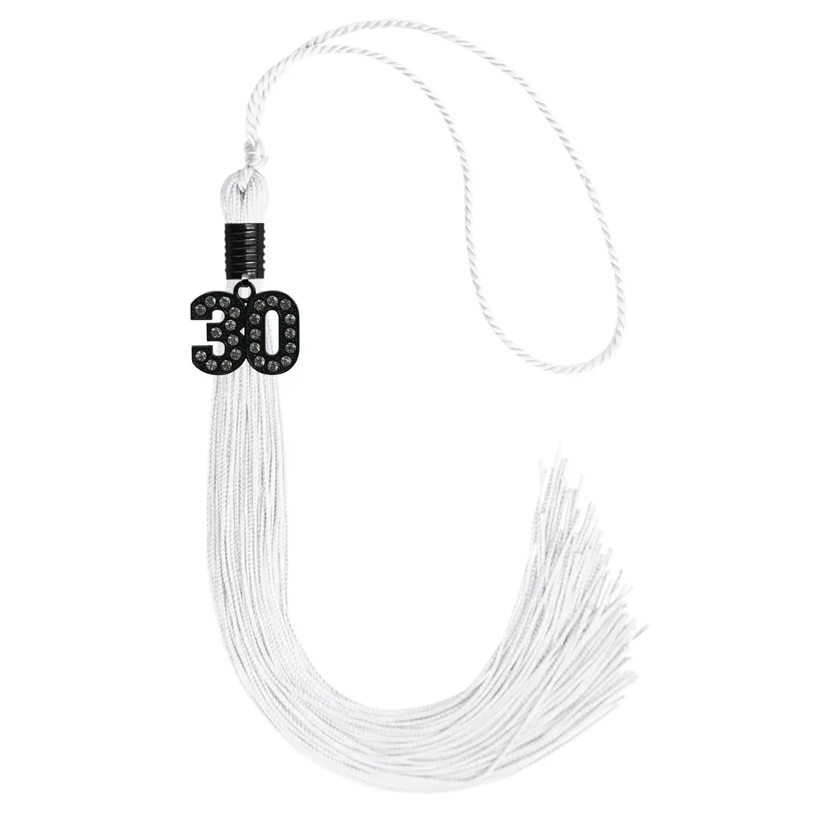 White Graduation Tassel with Black Bling Charm by Endea Graduation