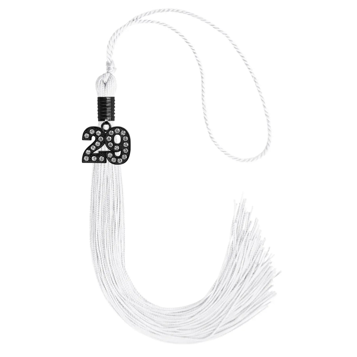 White Graduation Tassel with Black Bling Charm by Endea Graduation