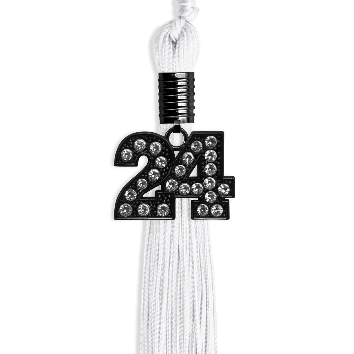 White Graduation Tassel with Black Bling Charm by Endea Graduation