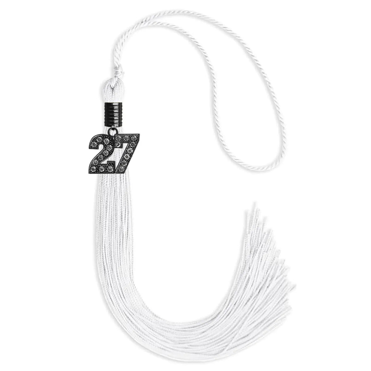 White Graduation Tassel with Black Bling Charm by Endea Graduation