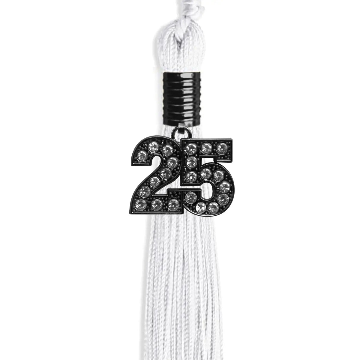 White Graduation Tassel with Black Bling Charm by Endea Graduation