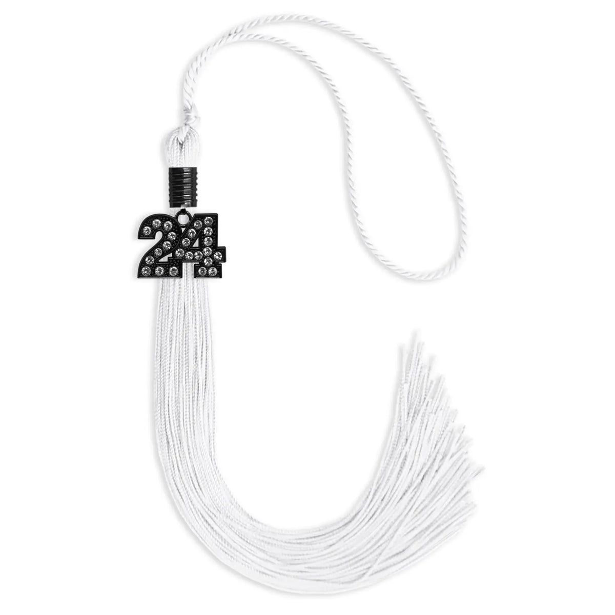 White Graduation Tassel with Black Bling Charm by Endea Graduation