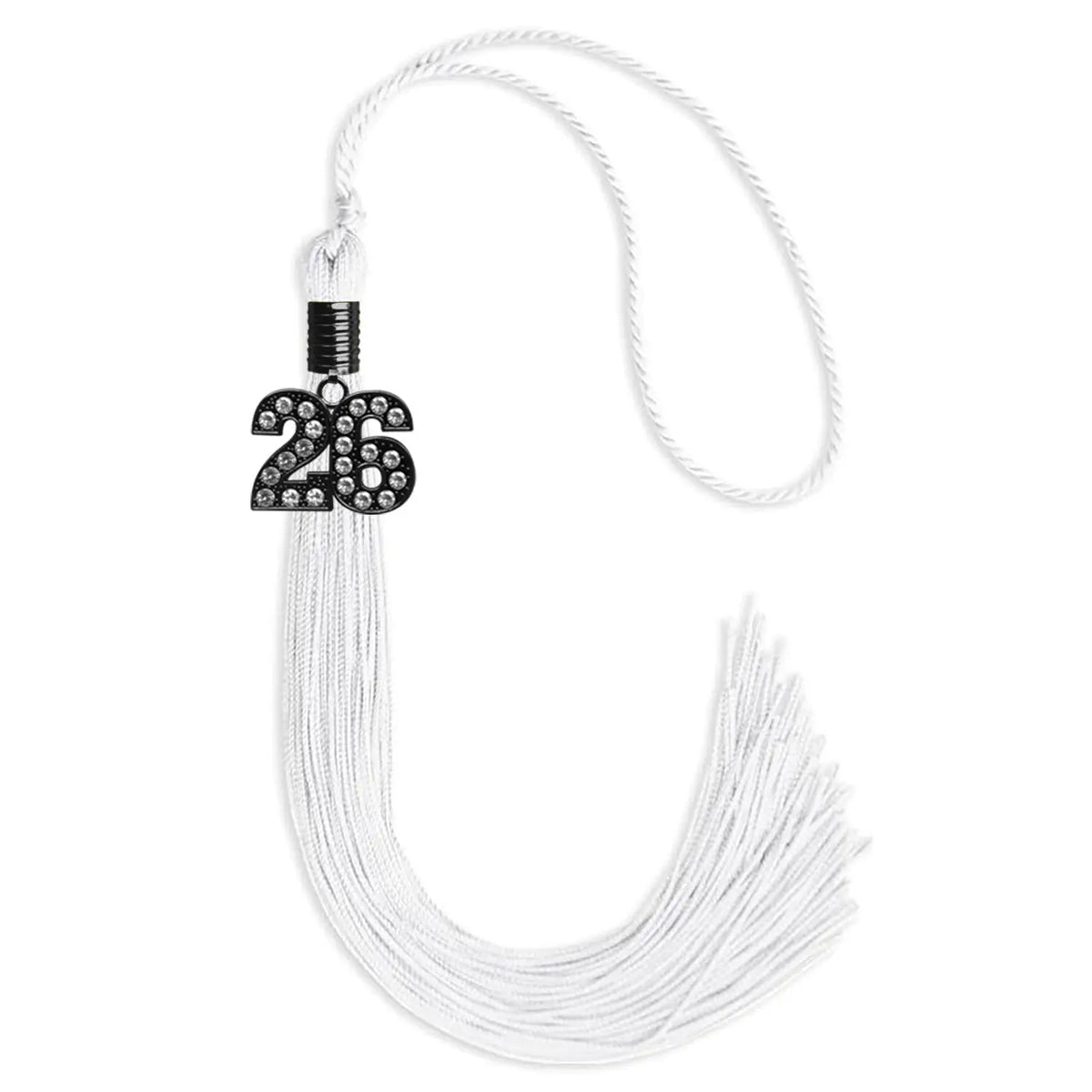 White Graduation Tassel with Black Bling Charm by Endea Graduation