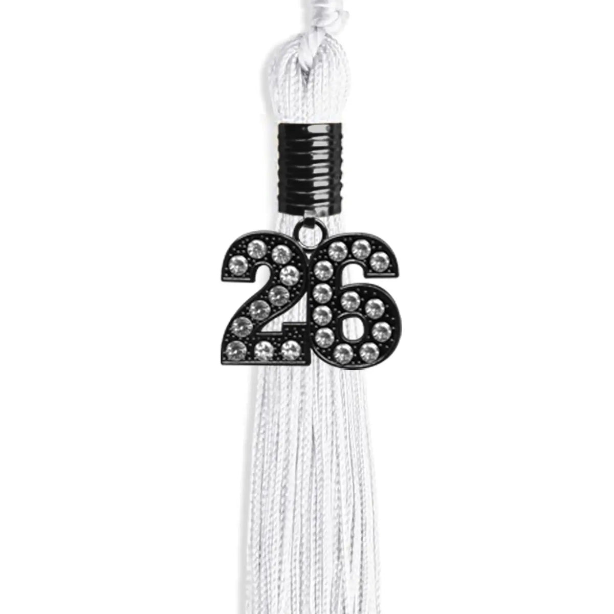 White Graduation Tassel with Black Bling Charm by Endea Graduation