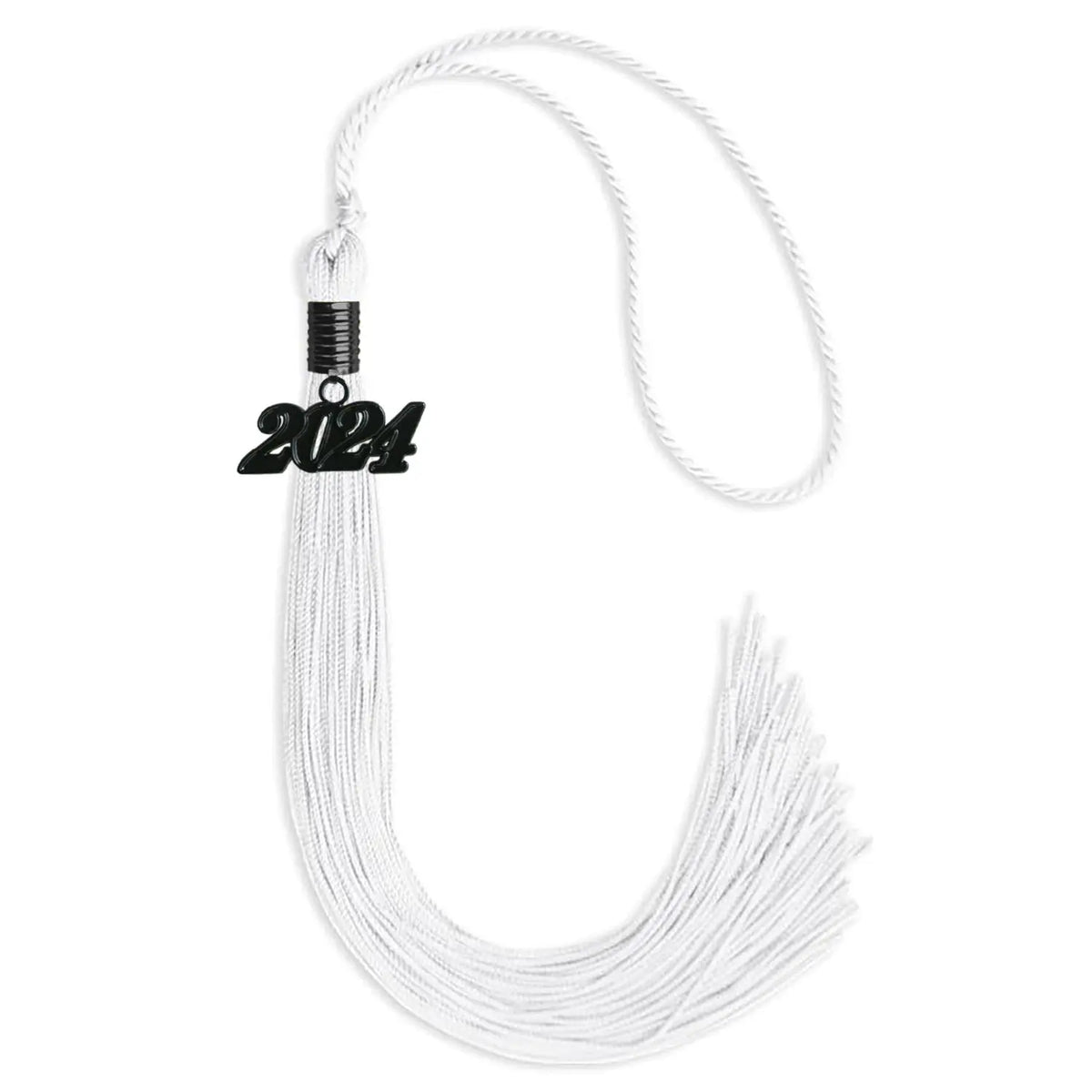 White Graduation Tassel with Black Date Drop by Endea Graduation