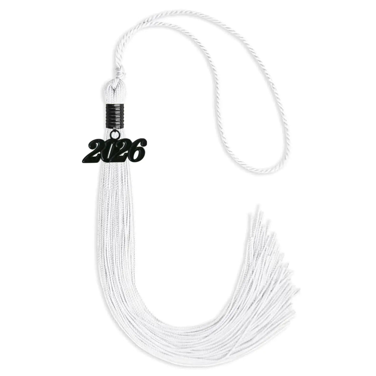 White Graduation Tassel with Black Date Drop by Endea Graduation