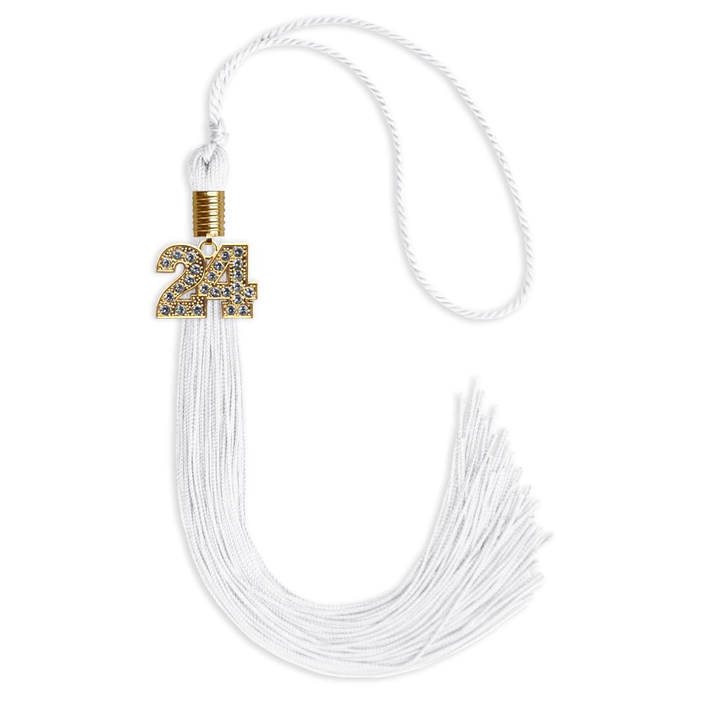 White Graduation Tassel with Gold Date Drop - Endea Graduation