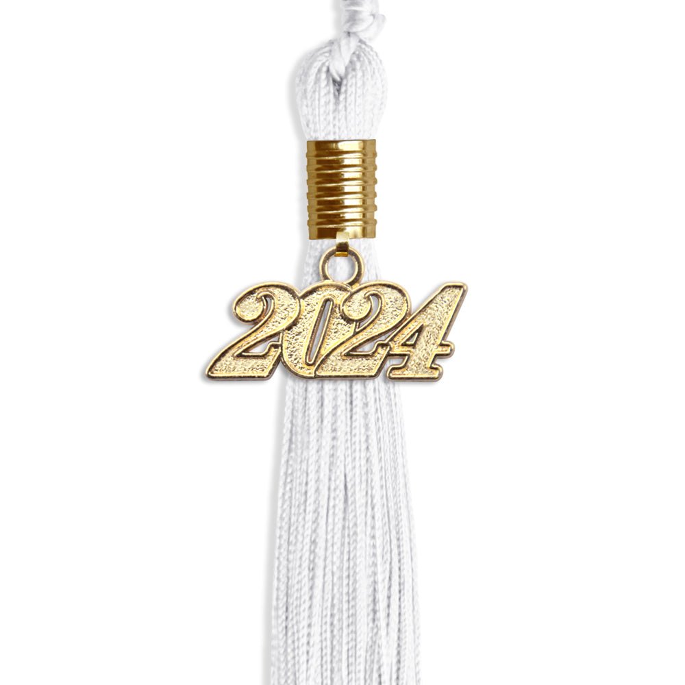 White Graduation Tassel with Gold Date Drop - Endea Graduation