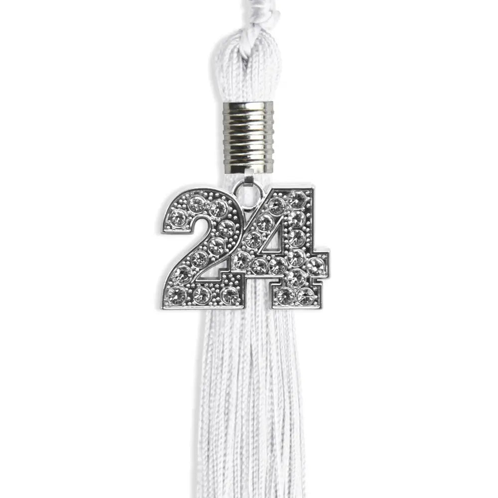 White Graduation Tassel with Silver Bling Charm by Endea Graduation