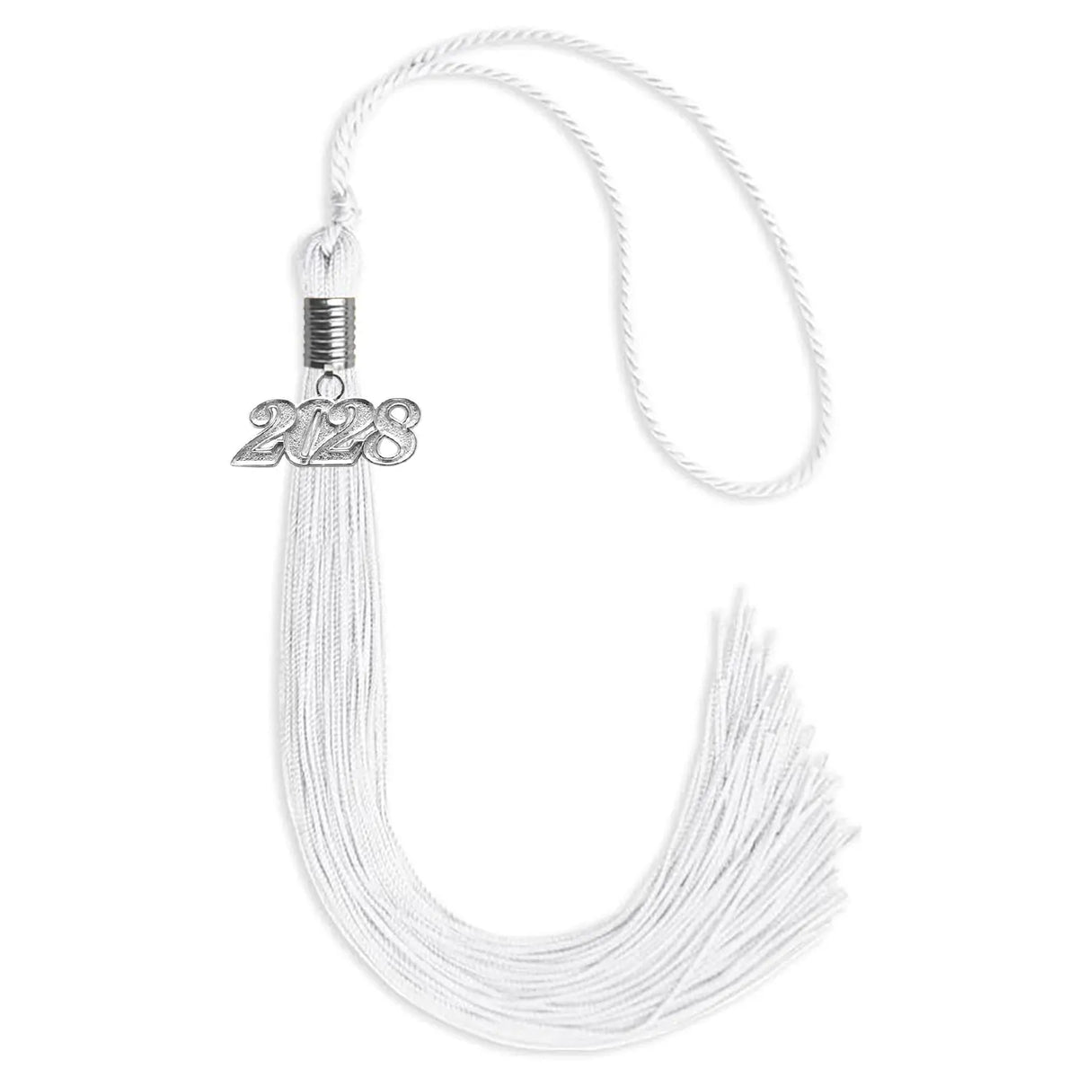White Graduation Tassel with Silver Date Drop by Endea Graduation
