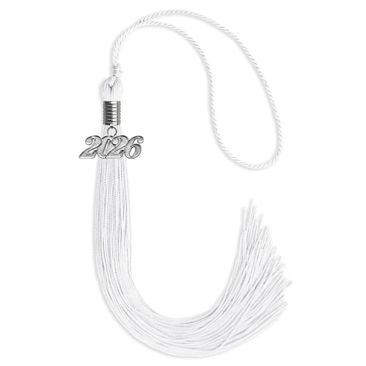 White Graduation Tassel with Silver Date Drop by Endea Graduation