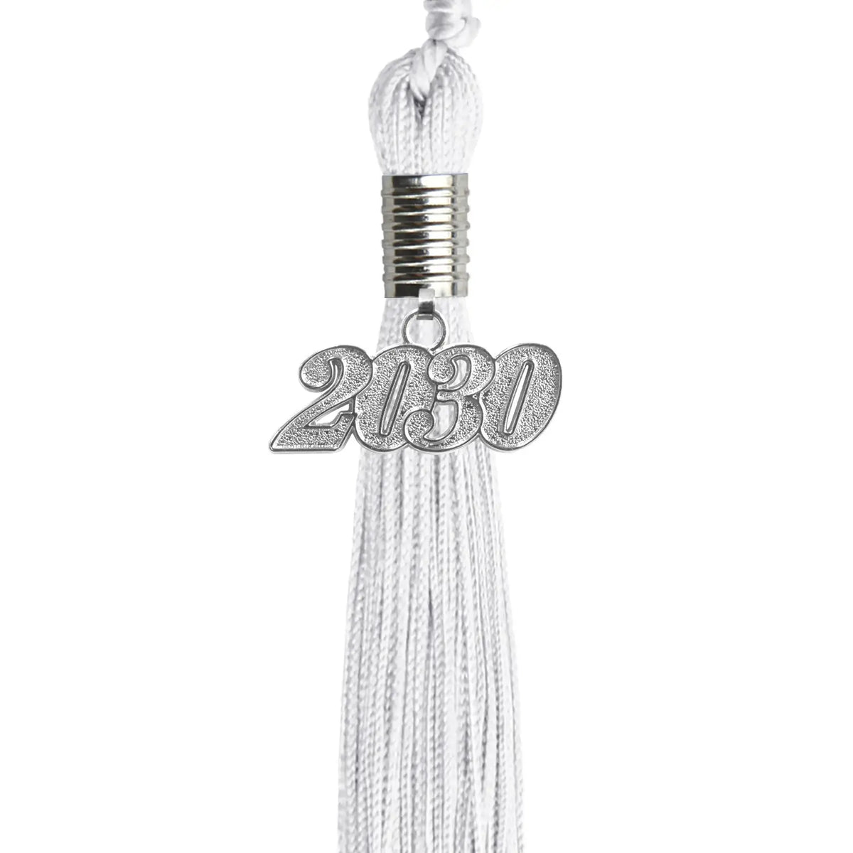 White Graduation Tassel with Silver Date Drop by Endea Graduation