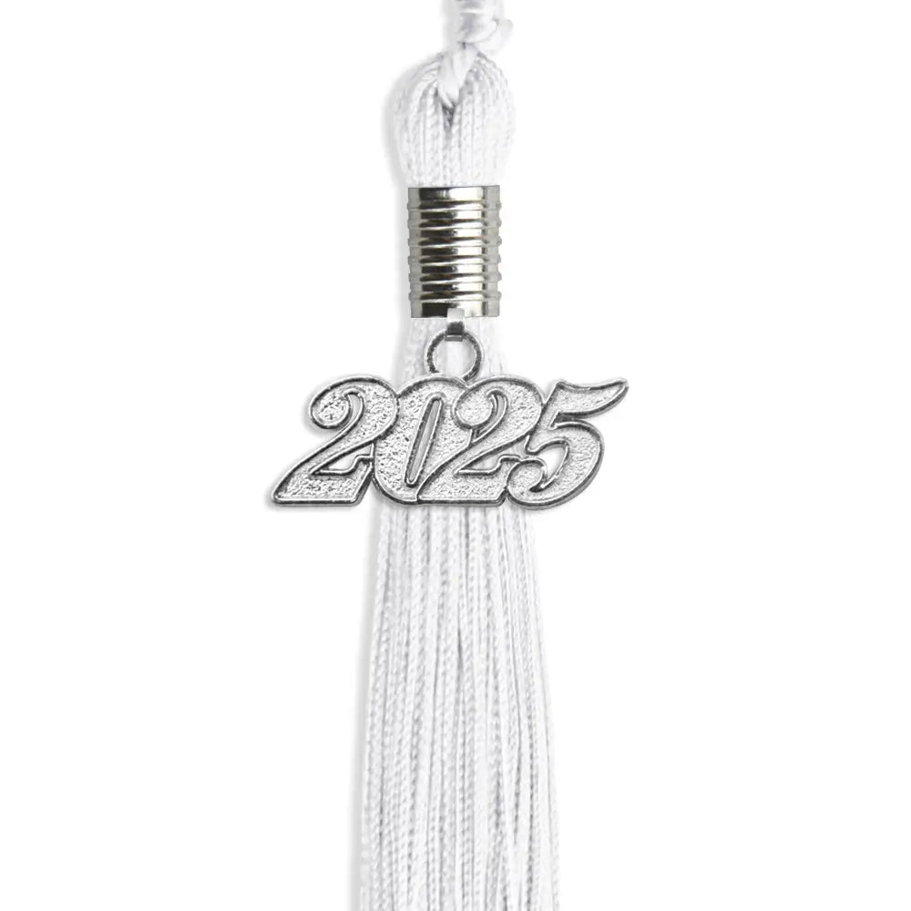 White Graduation Tassel with Silver Date Drop by Endea Graduation