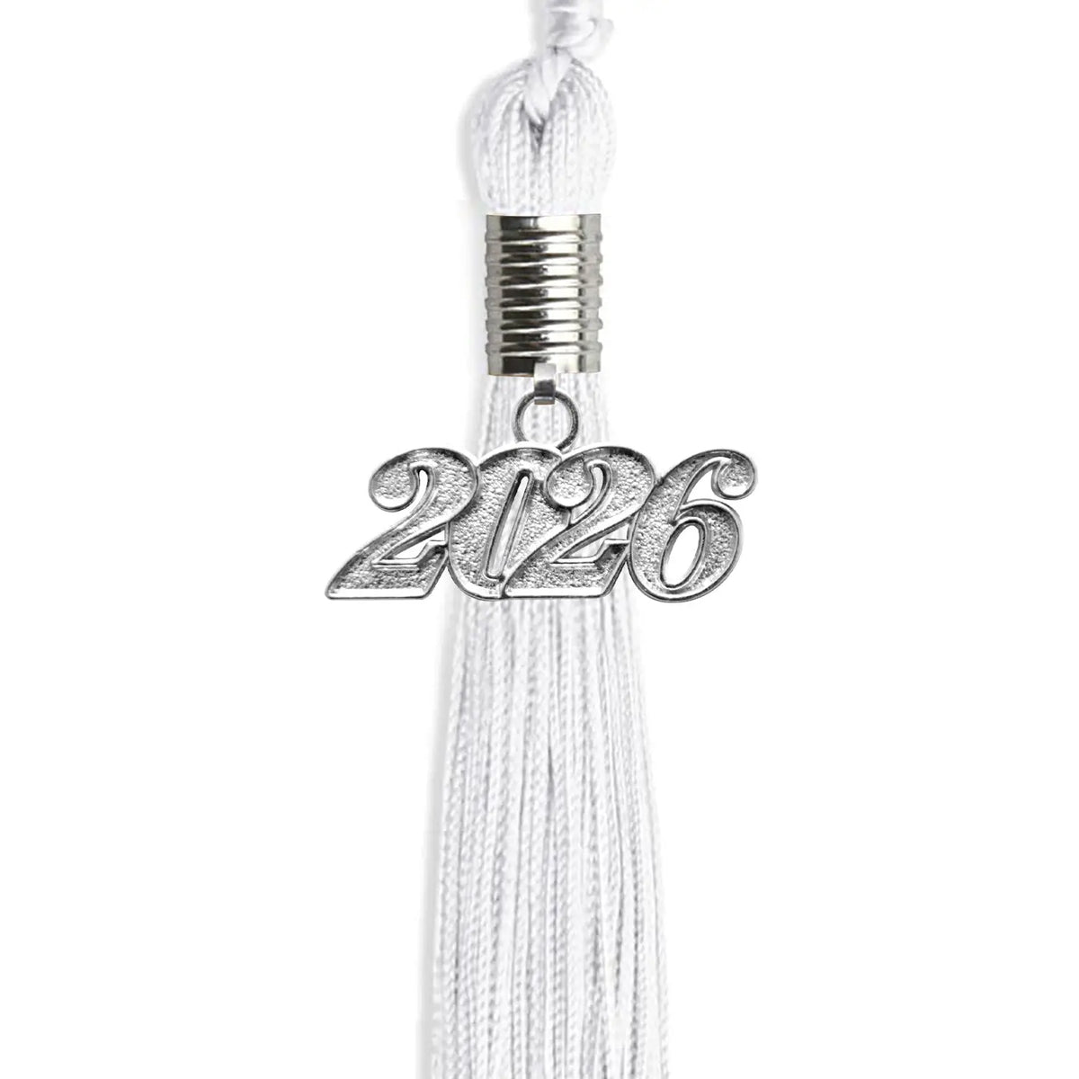 White Graduation Tassel with Silver Date Drop by Endea Graduation