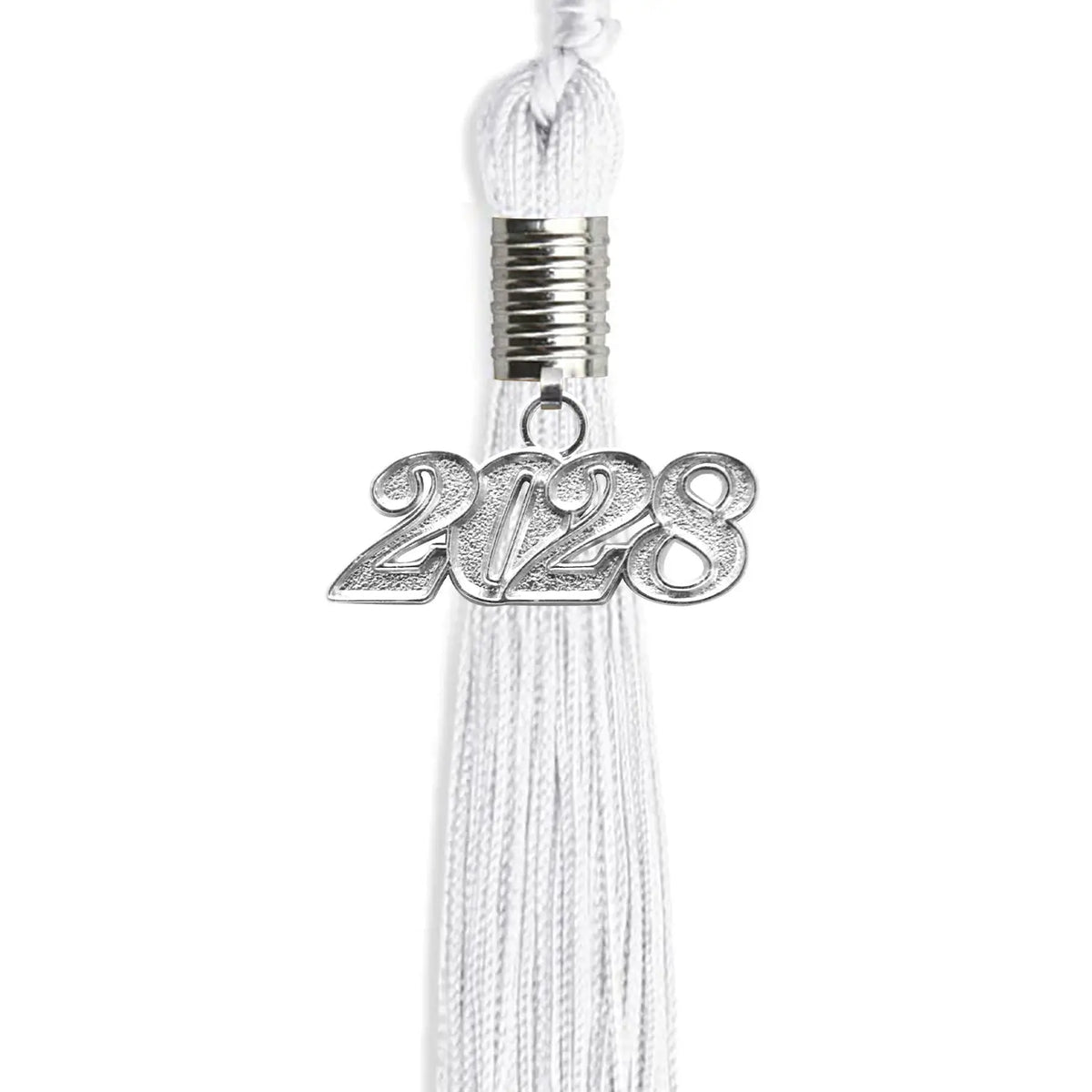 White Graduation Tassel with Silver Date Drop by Endea Graduation