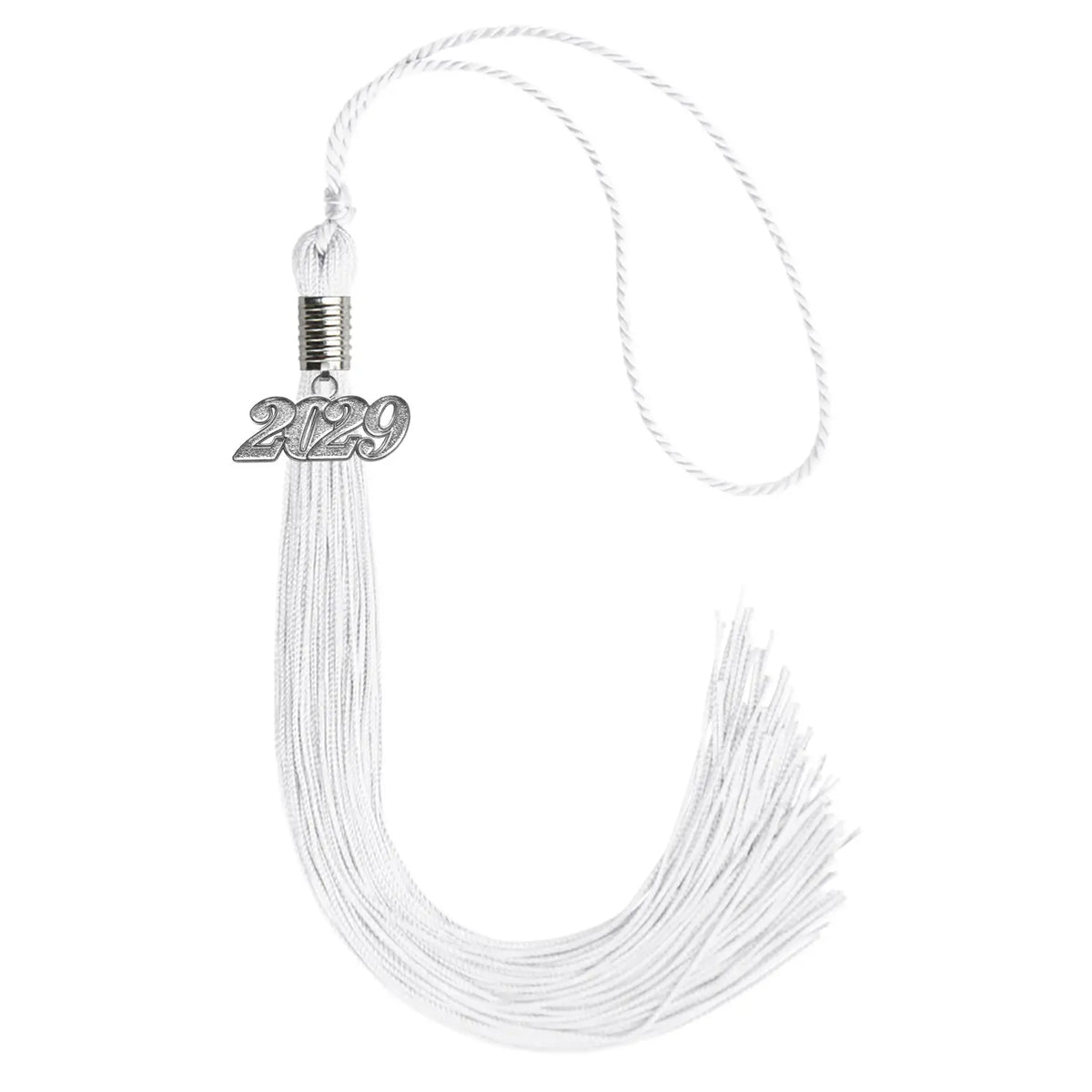 White Graduation Tassel with Silver Date Drop by Endea Graduation