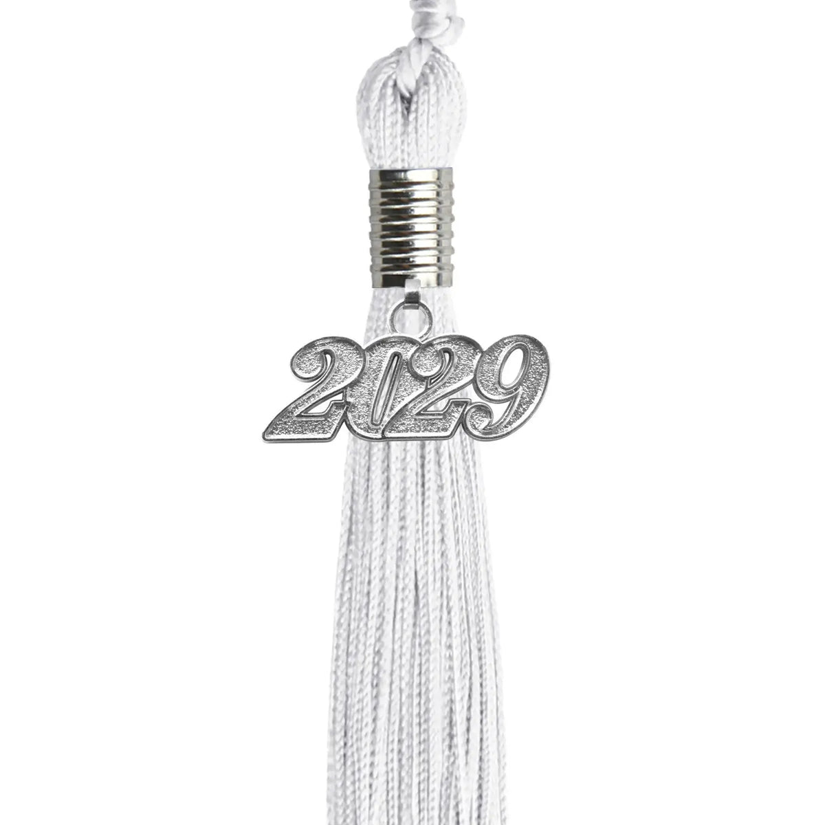 White Graduation Tassel with Silver Date Drop by Endea Graduation