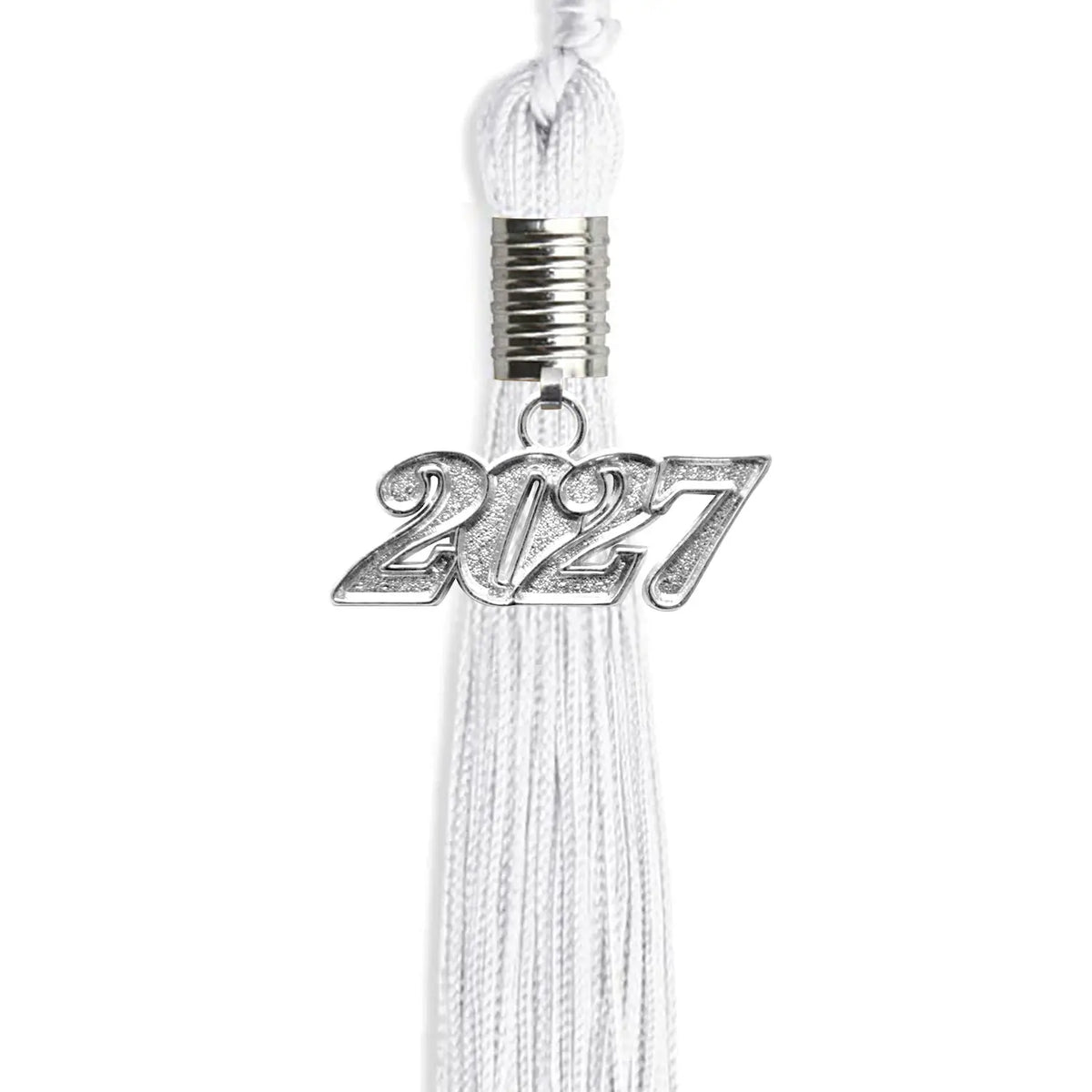 White Graduation Tassel with Silver Date Drop by Endea Graduation
