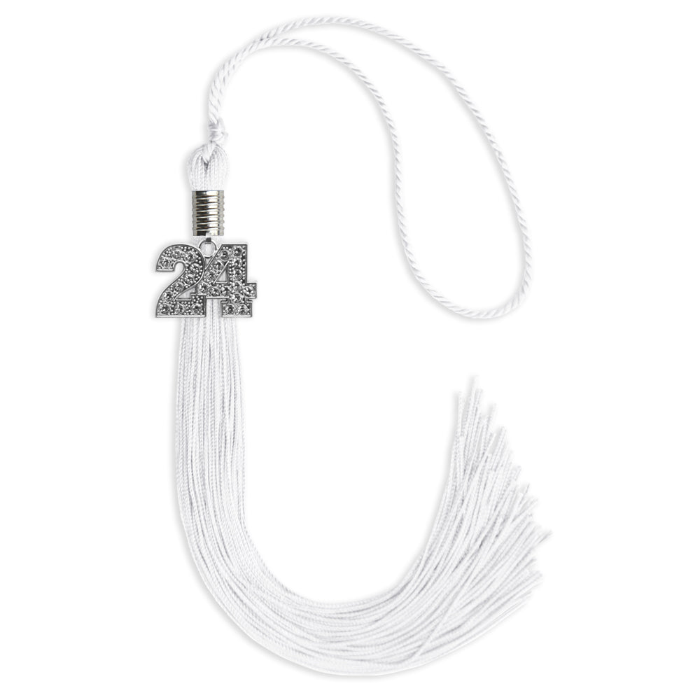 White Graduation Tassel with Silver Date Drop - Endea Graduation