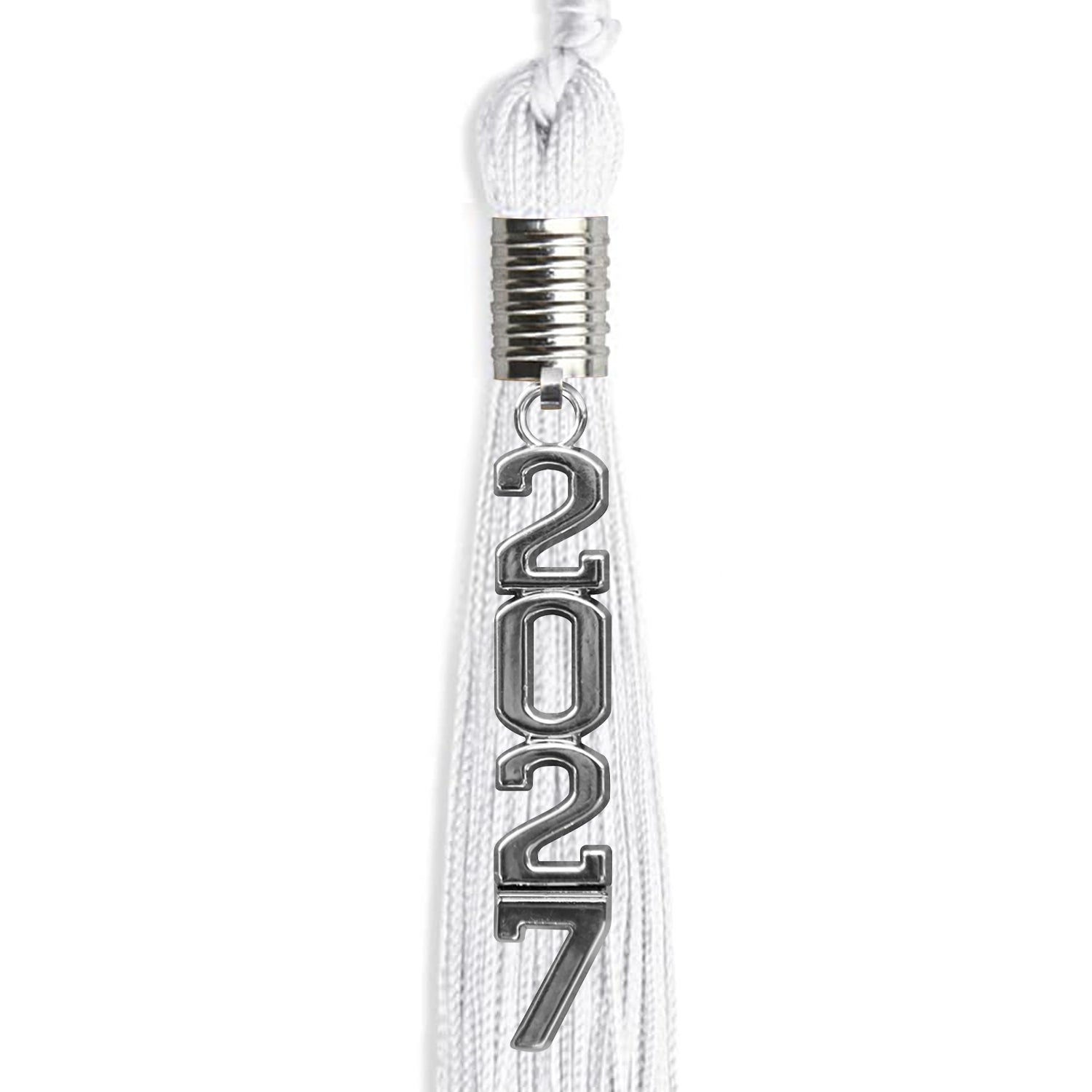 White Graduation Tassel with Silver Stacked Date Drop - Endea Graduation