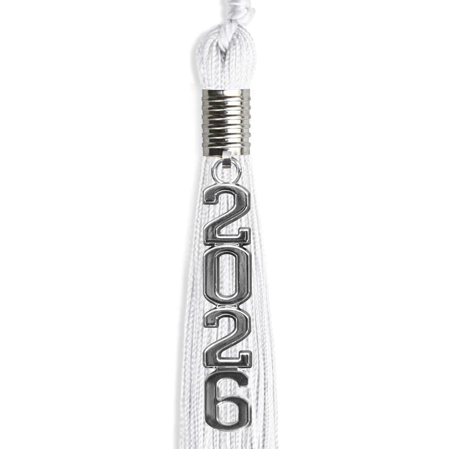 White Graduation Tassel with Silver Stacked Date Drop - Endea Graduation