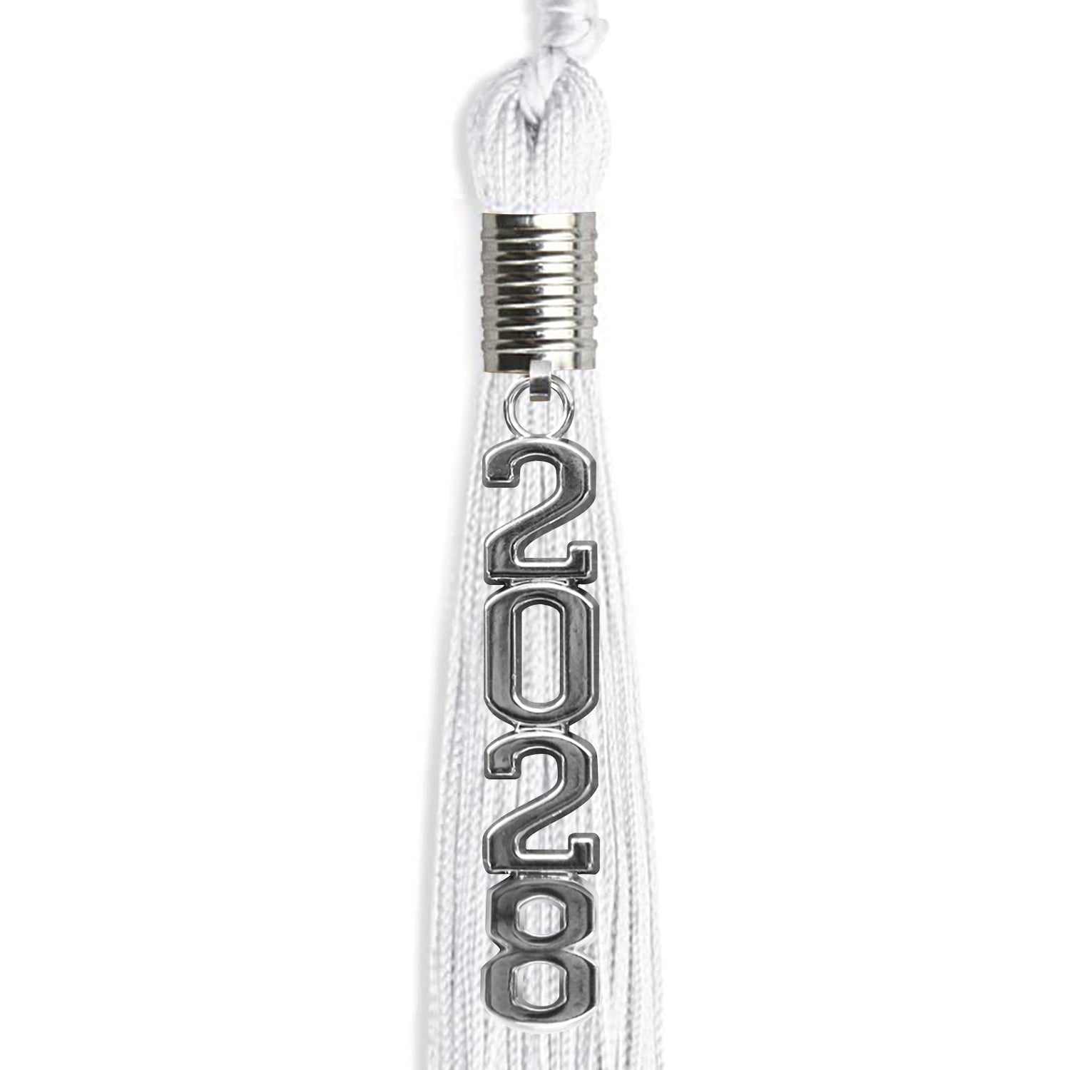 White Graduation Tassel with Silver Stacked Date Drop - Endea Graduation