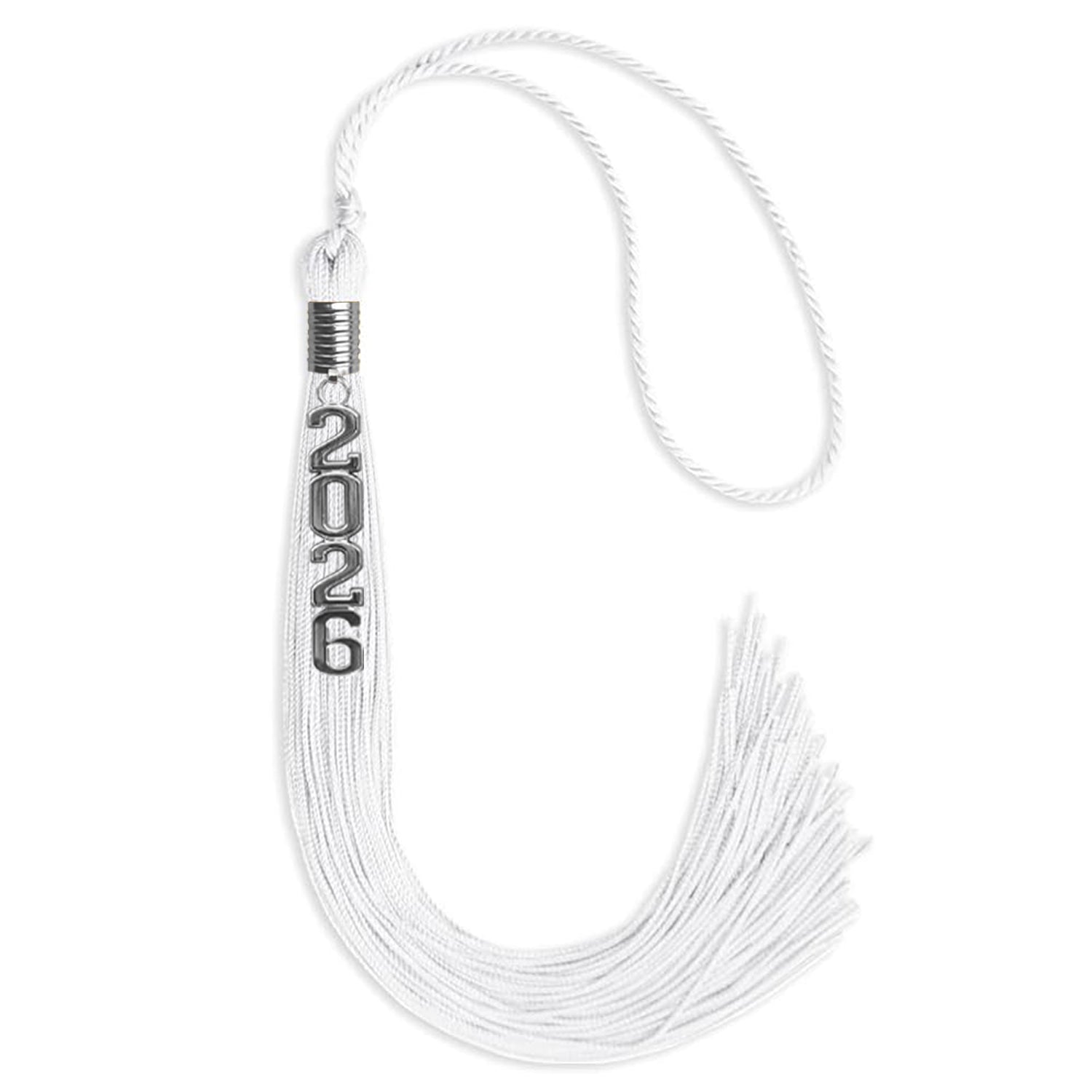 White Graduation Tassel with Silver Stacked Date Drop - Endea Graduation