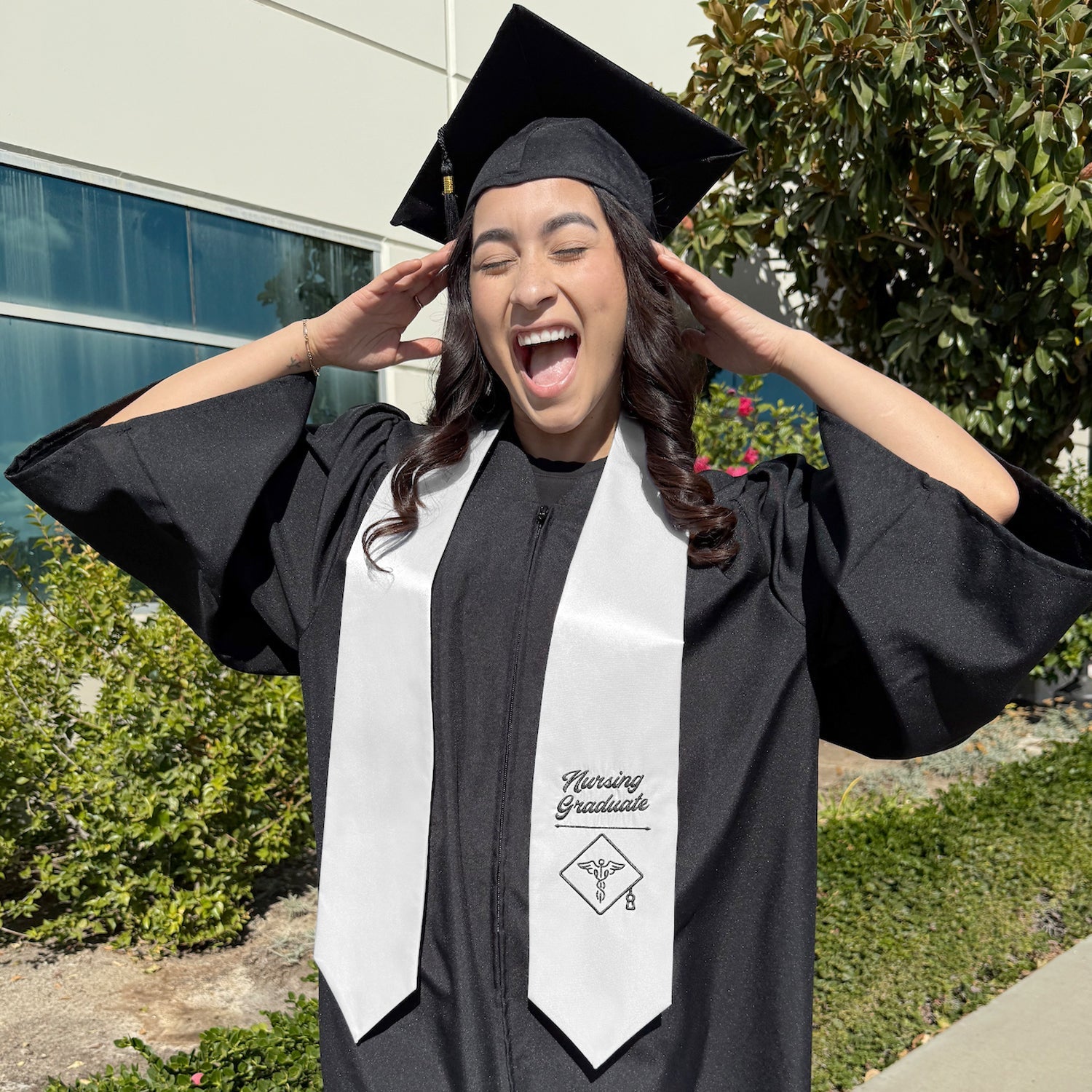 White Nursing Graduate Stole/Sash with Classic Tips - Endea Graduation