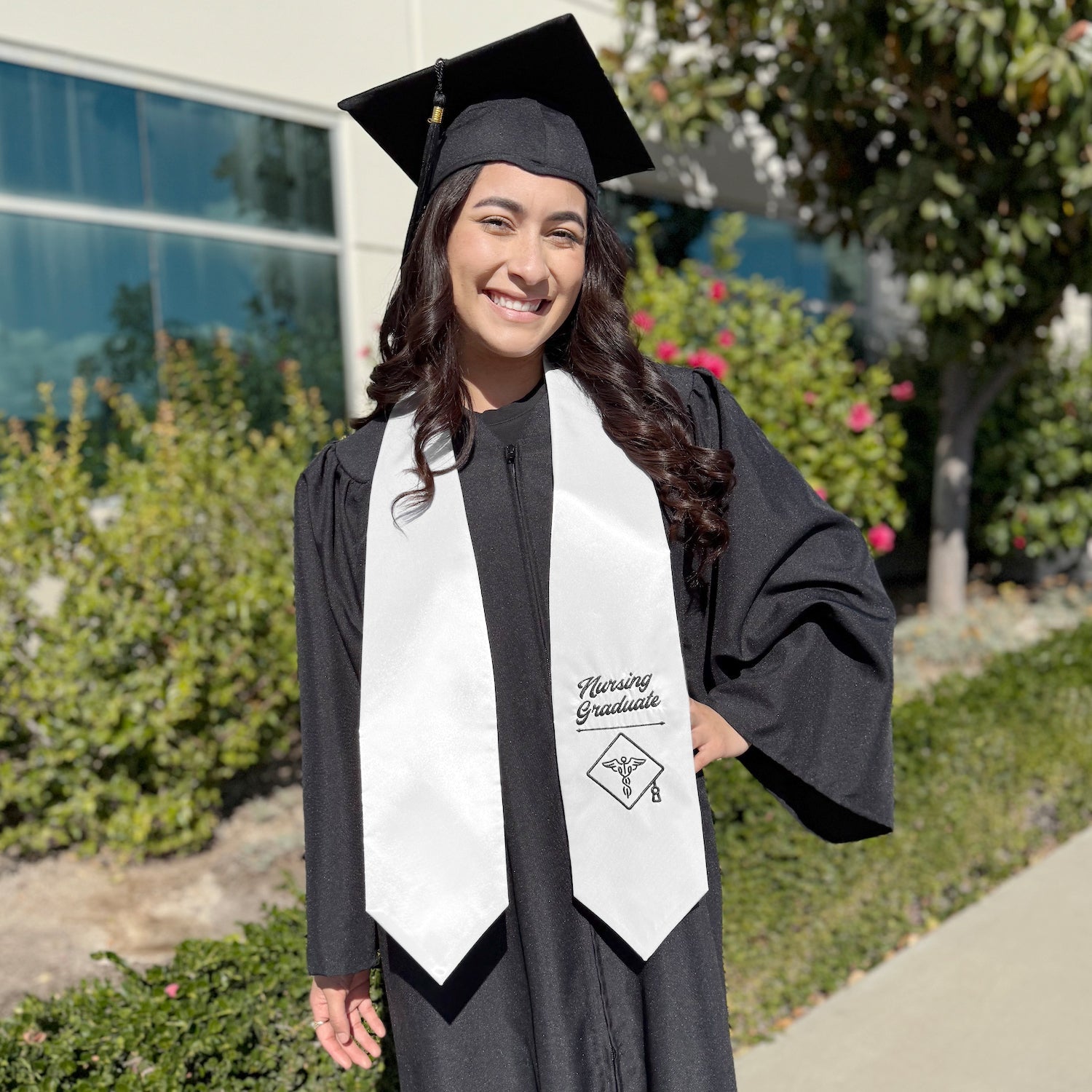 White Nursing Graduate Stole/Sash with Classic Tips - Endea Graduation