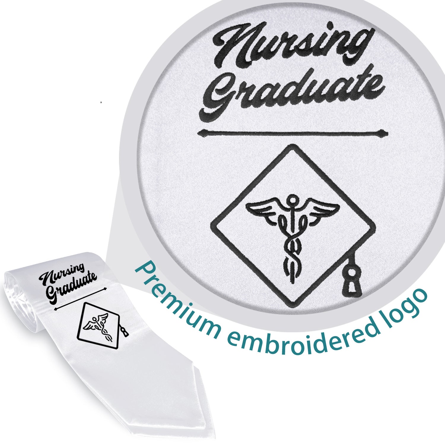 White Nursing Graduate Stole/Sash with Classic Tips - Endea Graduation