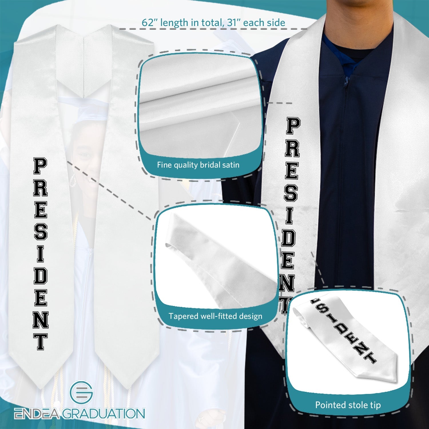 White President Graduation Stole - Endea Graduation