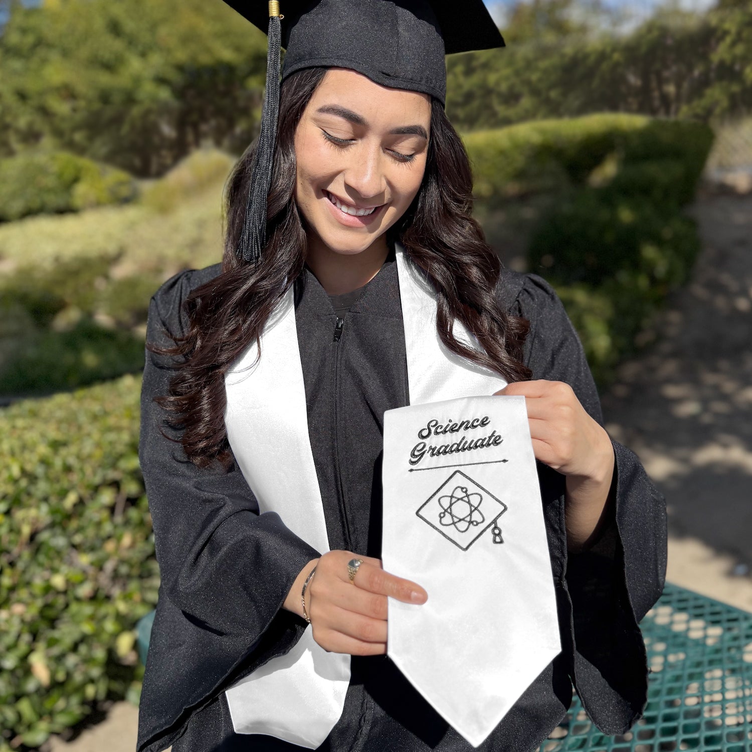 White Science Graduate Stole/Sash with Classic Tips - Endea Graduation