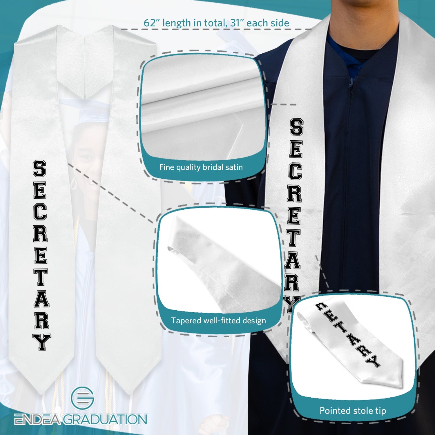 White Secretary Graduation Stole - Endea Graduation