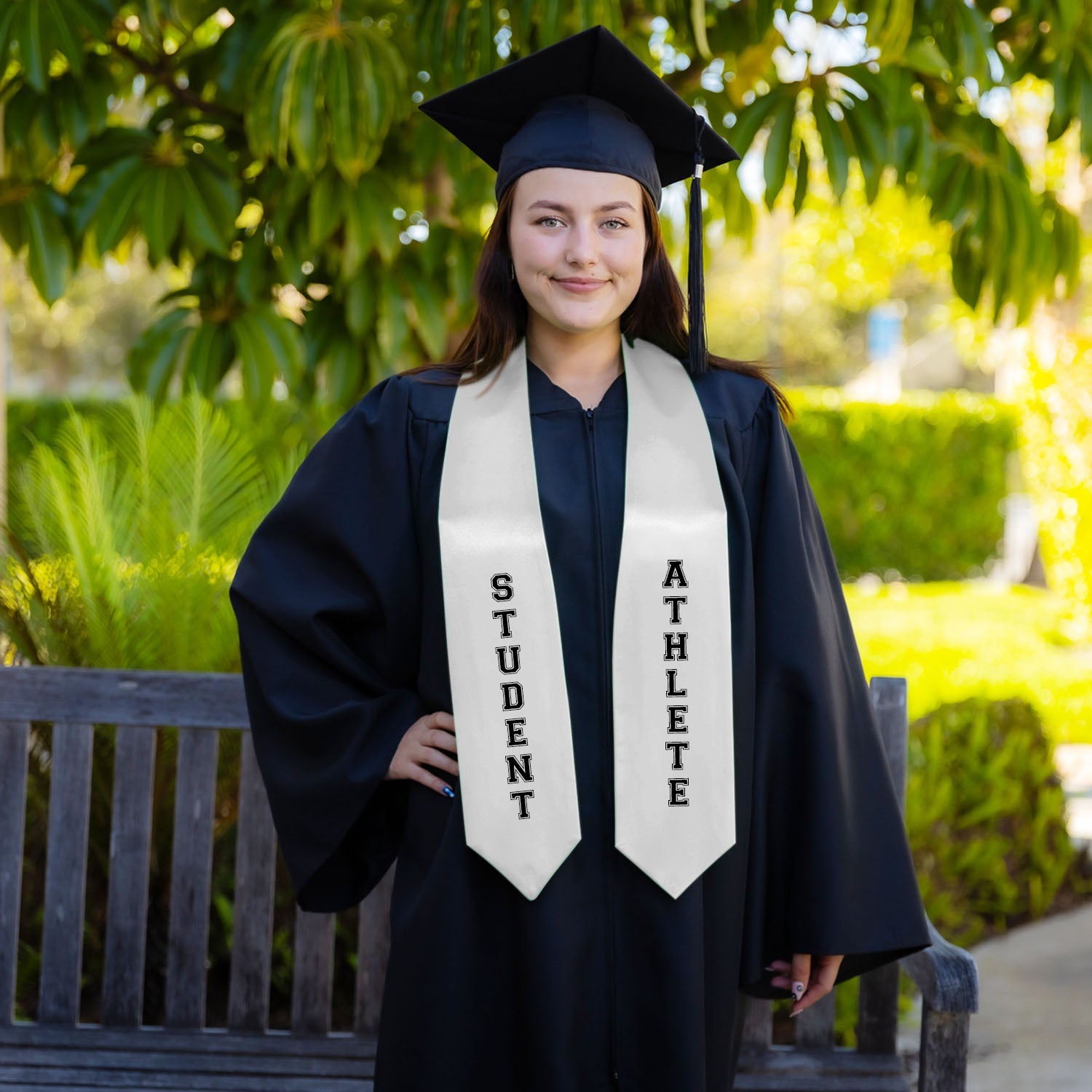 White Student Athlete Graduate Stole/Sash with Classic Tips - Endea Graduation