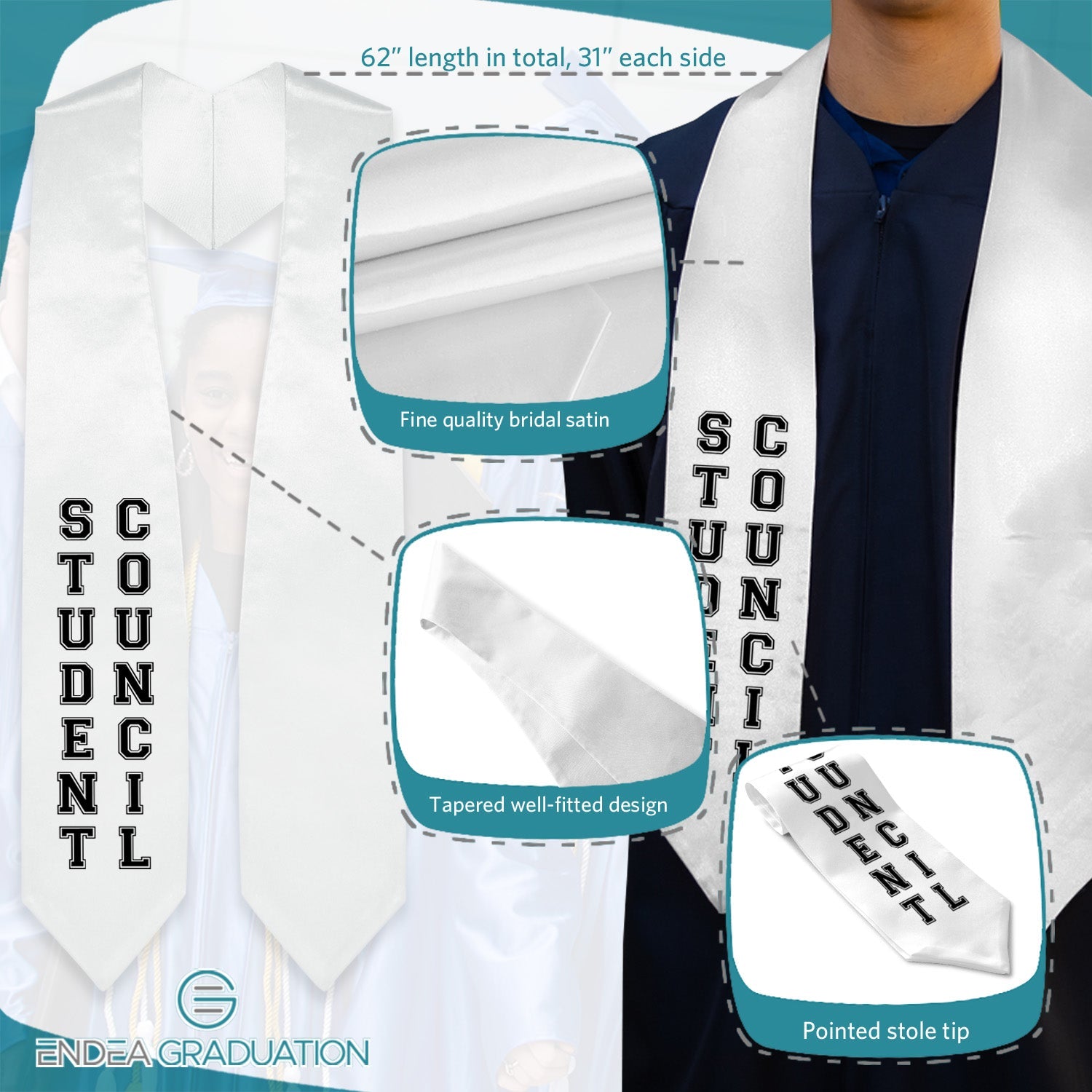 White Student Council Graduation Stole - Endea Graduation