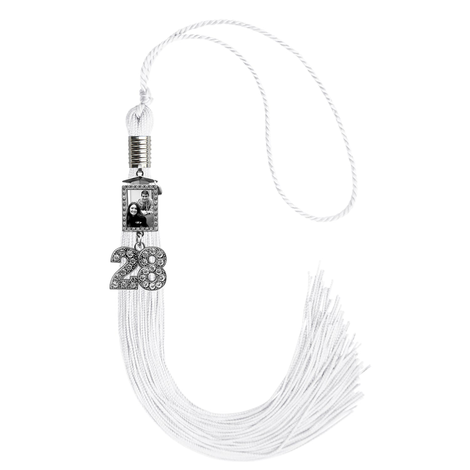 White Tassel with Photo Frame Charm and Bling Charm - Endea Graduation