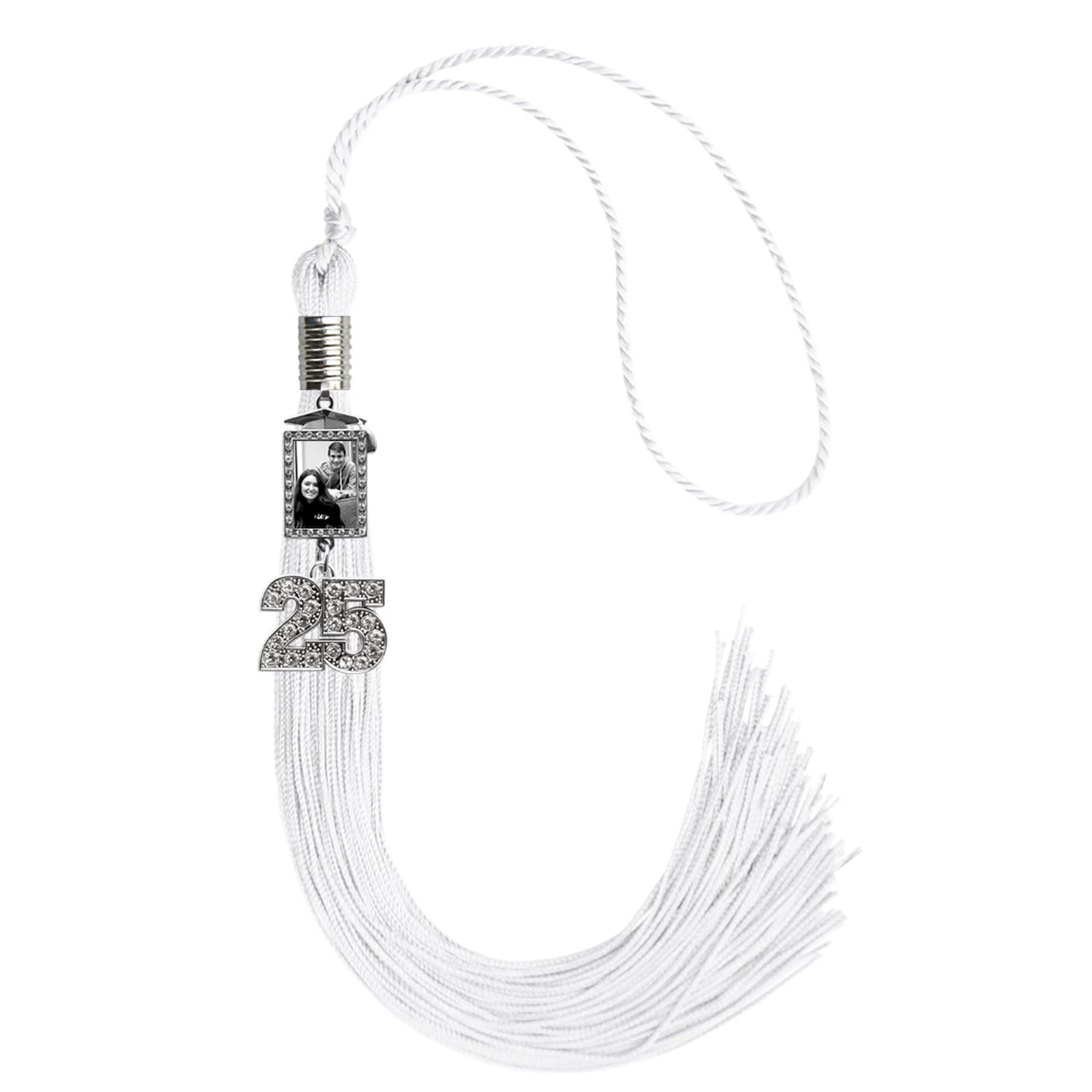 White Tassel with Photo Frame Charm and Bling Charm - Endea Graduation