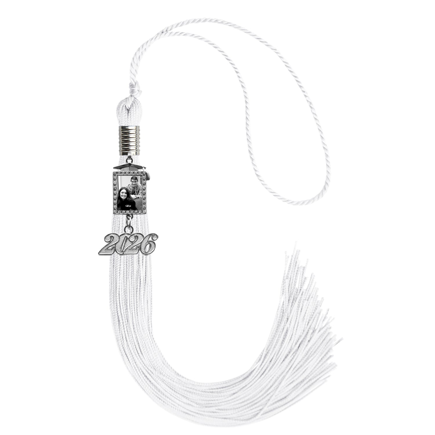 White Tassel with Photo Frame Charm and Year Date Drop - Endea Graduation