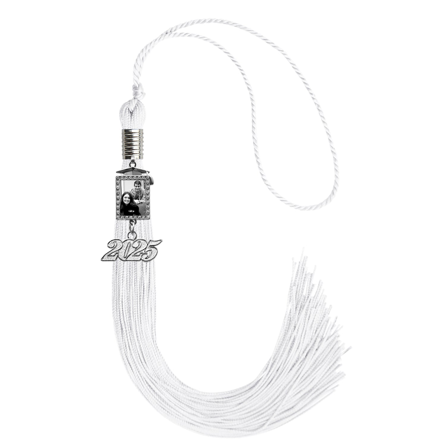 White Tassel with Photo Frame Charm and Year Date Drop - Endea Graduation