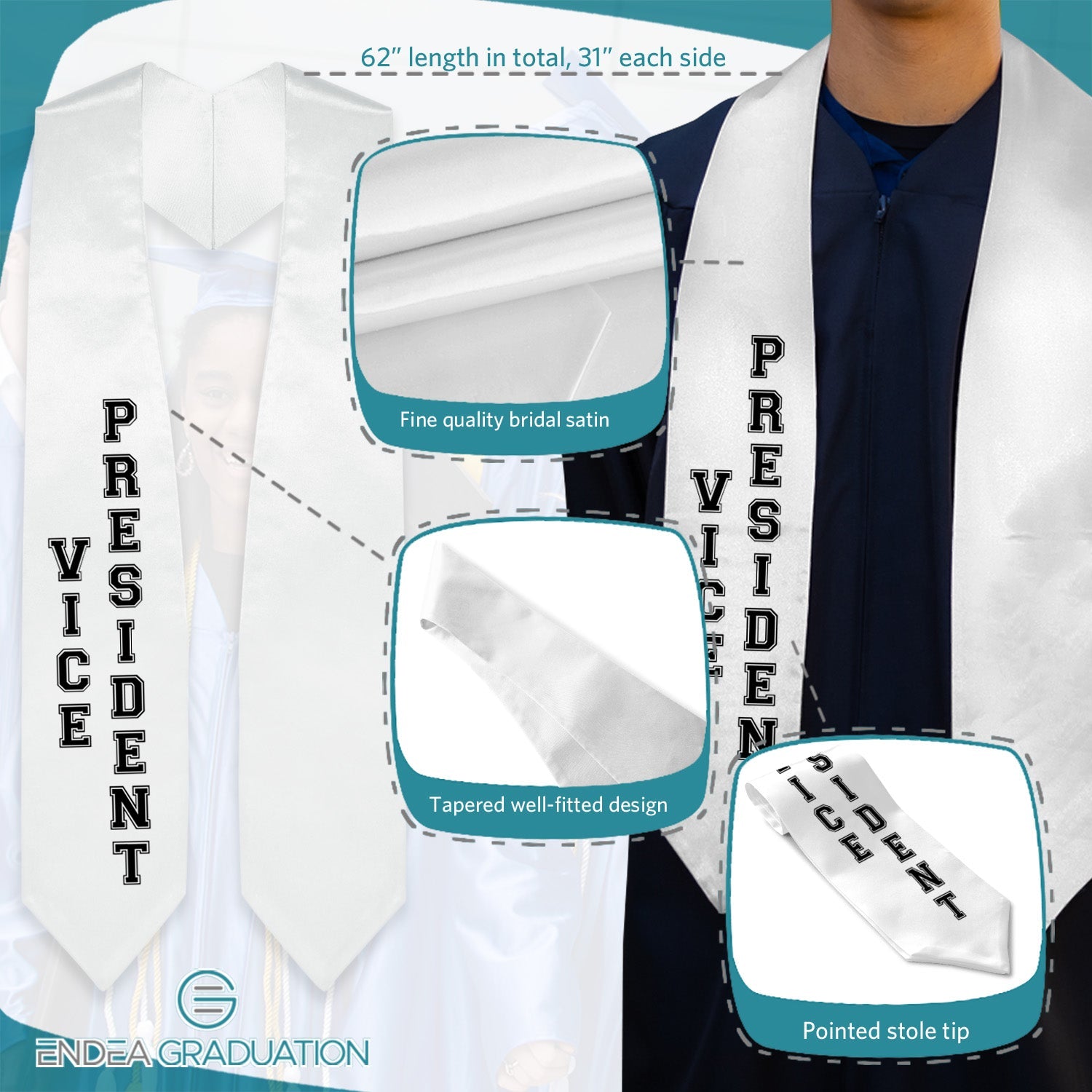 White Vice President Graduation Stole - Endea Graduation