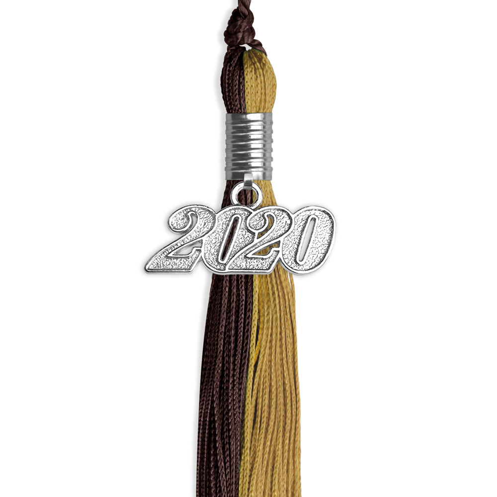 Brown/Antique Gold Graduation Tassel With Silver Date Drop - Endea Graduation