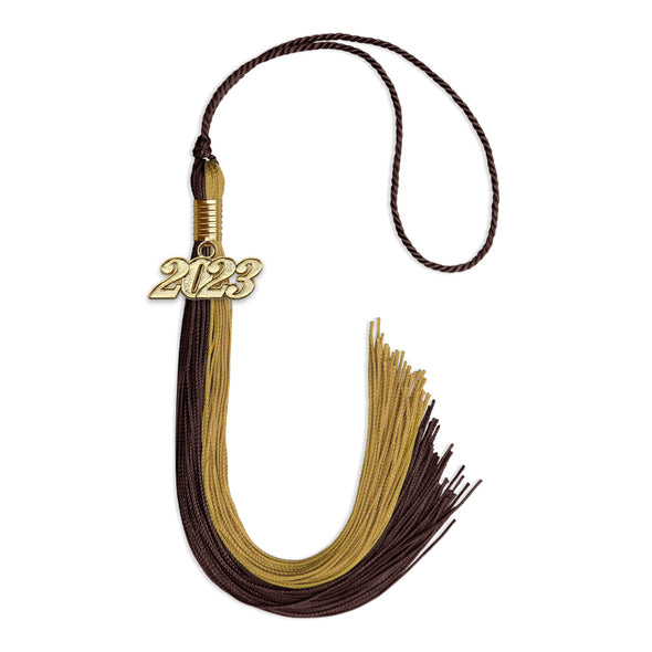 Brown/Antique Gold Graduation Tassel With Gold Date Drop