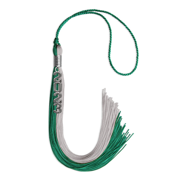 Emerald Green/Grey Graduation Tassel With Silver Stacked Date Drop
