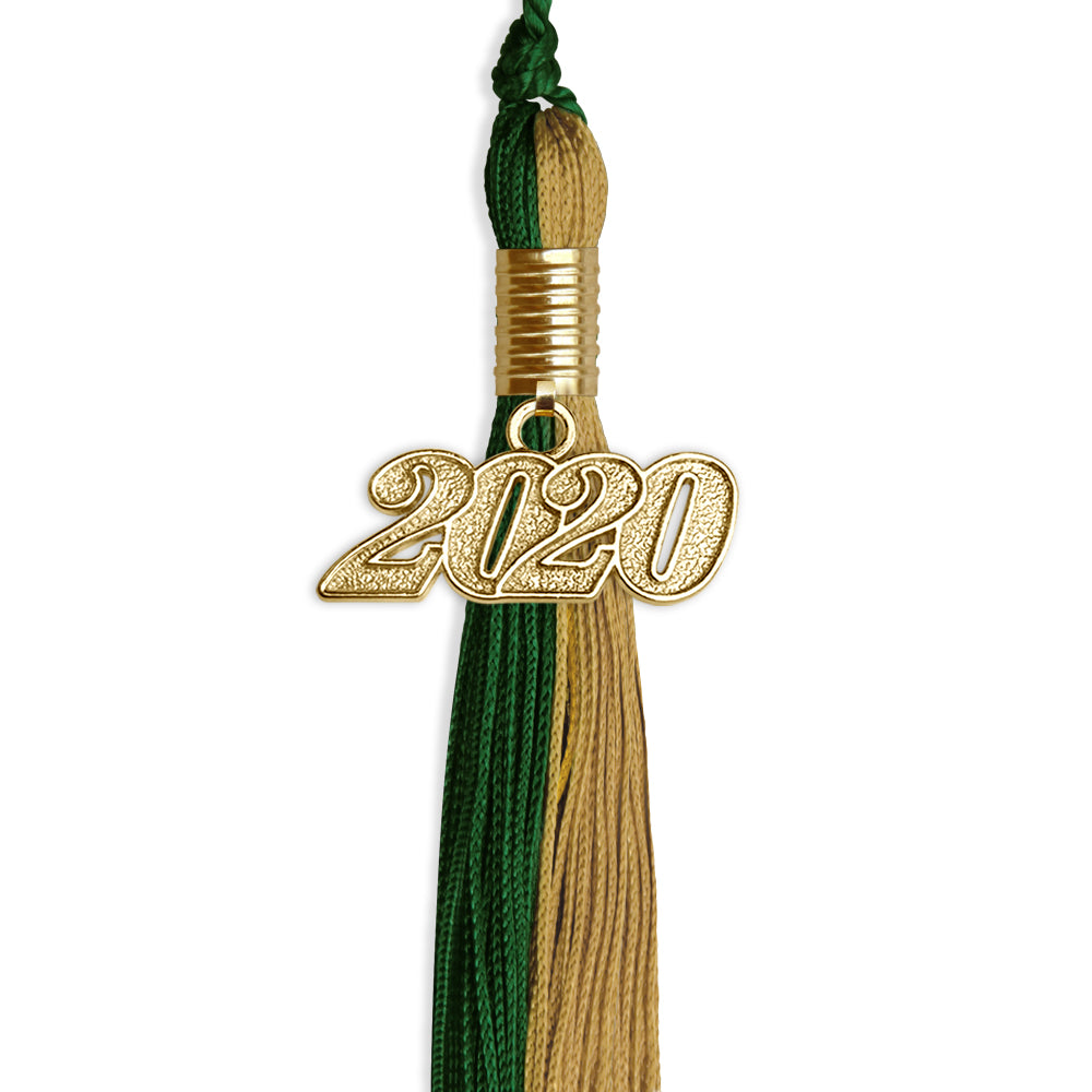 Hunter Green/Antique Gold Graduation Tassel With Gold Date Drop - Endea Graduation