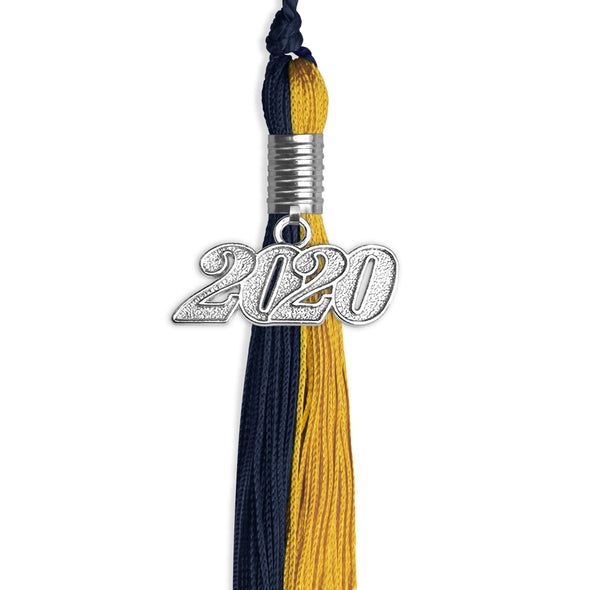 Dark Navy Blue/Bright Gold Graduation Tassel With Silver Date Drop - Endea Graduation