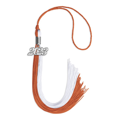 Burnt Orange/White Graduation Tassel With Silver Date Drop