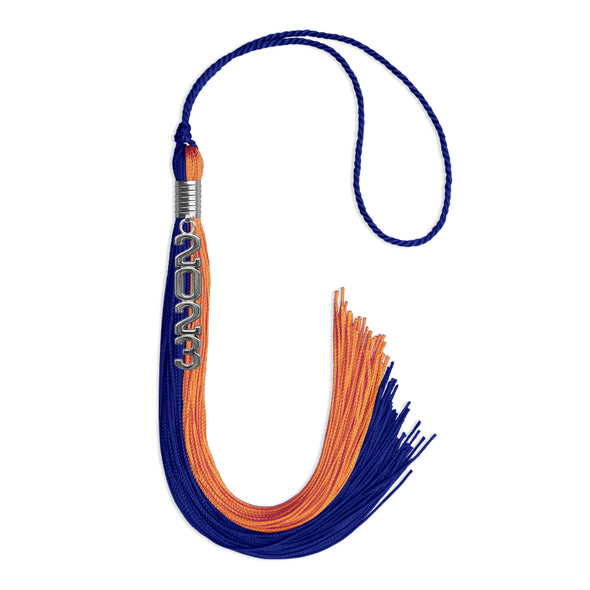Royal Blue/Orange Graduation Tassel With Silver Stacked Date Drop