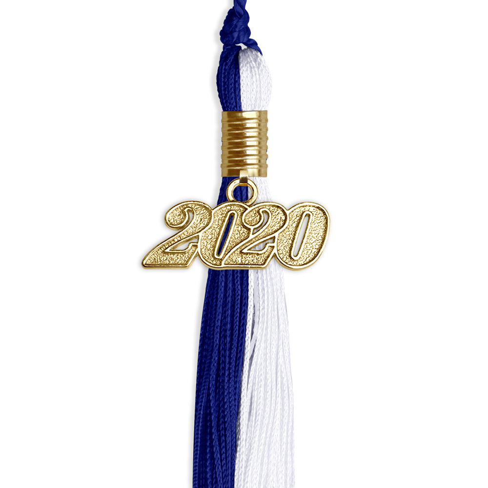 Royal Blue/White Graduation Tassel With Gold Date Drop - Endea Graduation