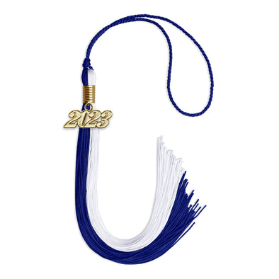 Royal Blue/White Graduation Tassel With Gold Date Drop